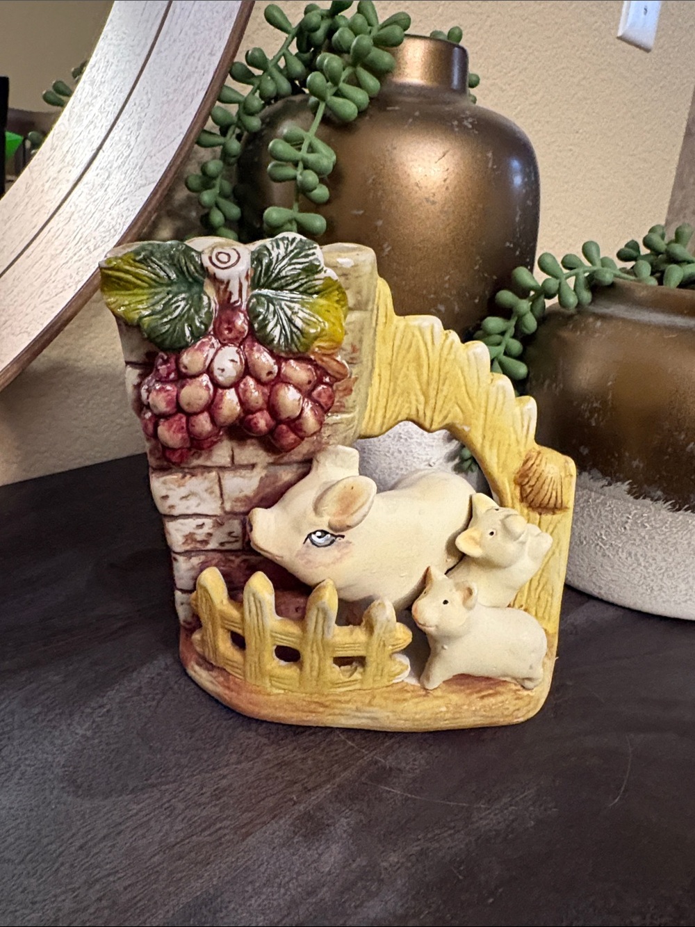 Vintage Lusterware BABY MOM Pig Ceramic NURSERY PLANTER Vase Mid Century